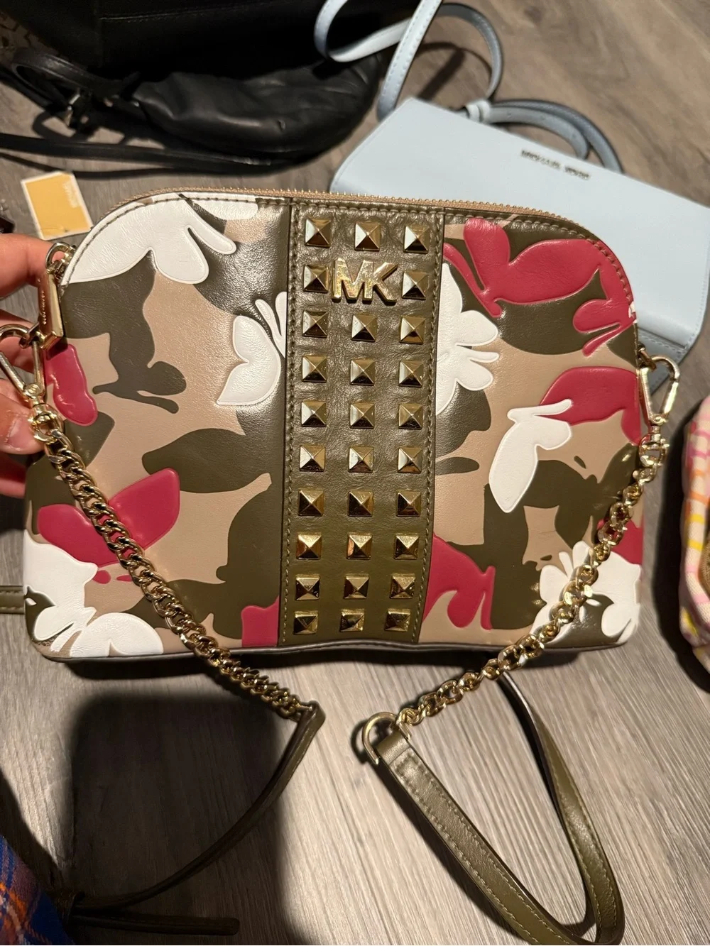 Michael Kors Large Butterfly Camo Leather Dome Crossbody - Picture 3 of 3